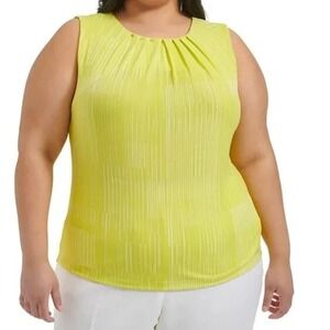 Calvin Klein Womens Pleated Top Casual Geo-Printed Sleeveless PearYellow Size 2X